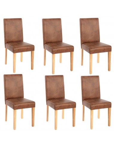 Lot de 6 chaises de salle à manger synthétique marron vieilli pieds clairs CDS04251 outlet