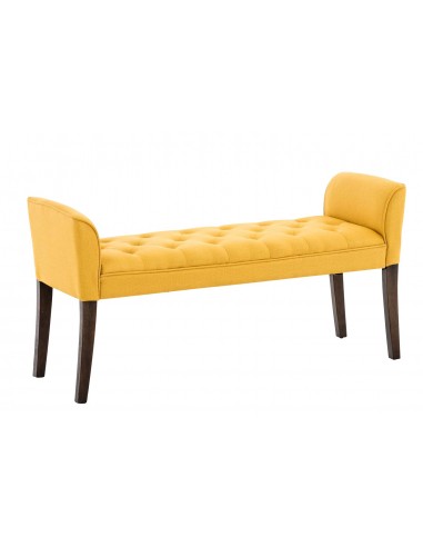 Banc banquette capitonné en tissu jaune avec pieds en bois marron foncé largeur 133cm BAN10095 d'Europe débarque