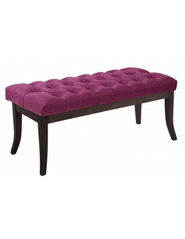 Banc avec assise en tissu violet rembourrée capitonné 100 cm style Chesterfield pieds bois foncé BAN10051 paiement sécurisé