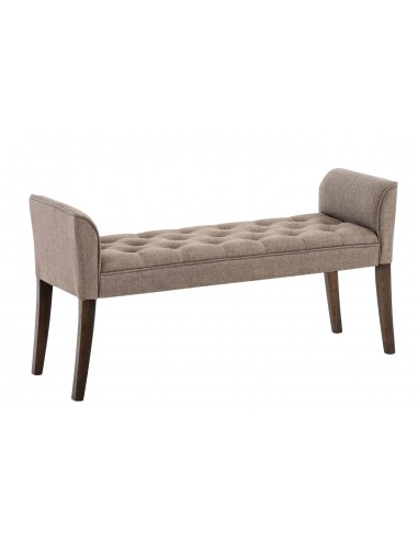 Banc banquette capitonné en tissu taupe avec pieds en bois marron foncé largeur 133cm BAN10100 prix