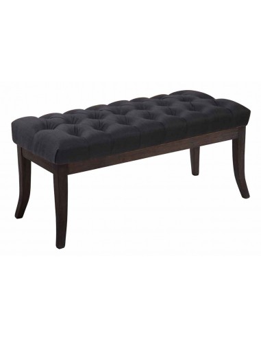 Banc avec assise en tissu noir rembourrée capitonné 100 cm style Chesterfield pieds bois foncé BAN10054 français