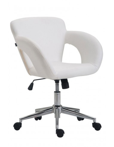 Fauteuil chaise de bureau en synthétique blanc avec accoudoirs hauteur réglable BUR10342 destockage