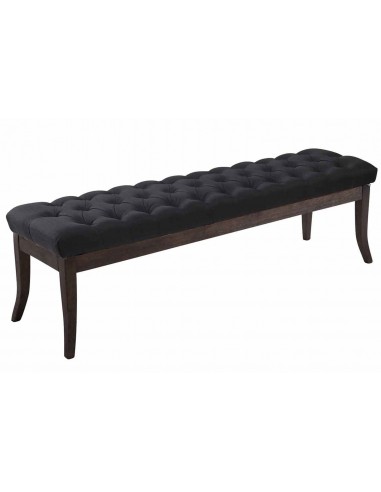 Banc avec assise en tissu noir rembourrée capitonné 150 cm style Chesterfield pieds bois foncé BAN10068 plus qu'un jeu 