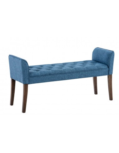 Banc banquette capitonné en tissu bleu avec pieds en bois marron foncé largeur 133cm BAN10094 prix pour 