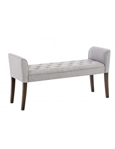 Banc banquette capitonné en tissu gris clair avec pieds en bois marron foncé largeur 133cm BAN10092 Venez découvrir notre 