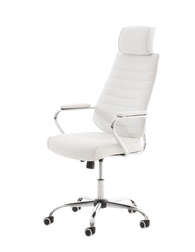 Fauteuil de bureau à roulettes en synthétique blanc hauteur réglable BUR10002 français