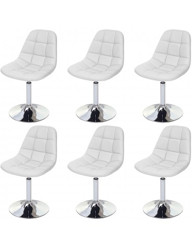 6x chaises de salle à manger en synthétique blanc pied chromé pivotant CDS04625 Profitez des Offres !