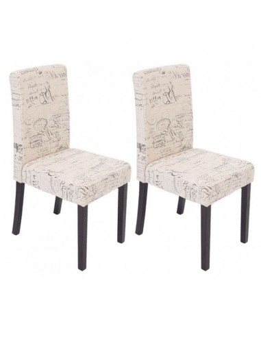 Lot de 2 chaises de salle à manger en tissu crème imprimé pieds foncés CDS04030 2023