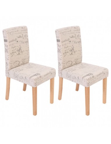 Lot de 2 chaises de salle à manger en tissu crème imprimé pieds clairs CDS04029 les ctes