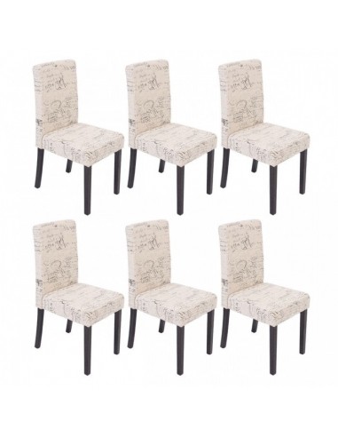 Lot de 6 chaises de salle à manger en tissu crème imprimé pieds foncés CDS04230 plus qu'un jeu 