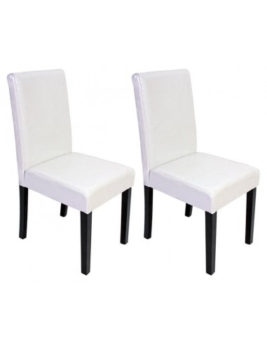 Lot de 2 chaises de salle à manger synthétique blanc pieds foncés CDS04048 pas chere