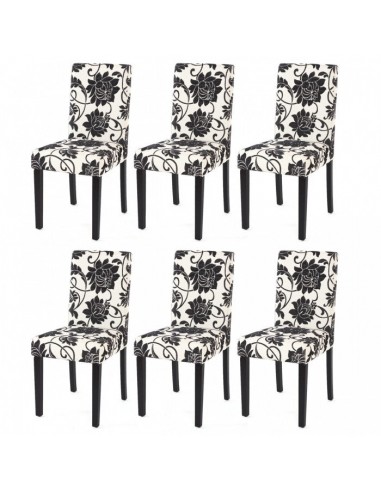 Lot de 6 chaises de salle à manger en tissu imprimé blanc&noir pieds foncés CDS04222 meilleur choix