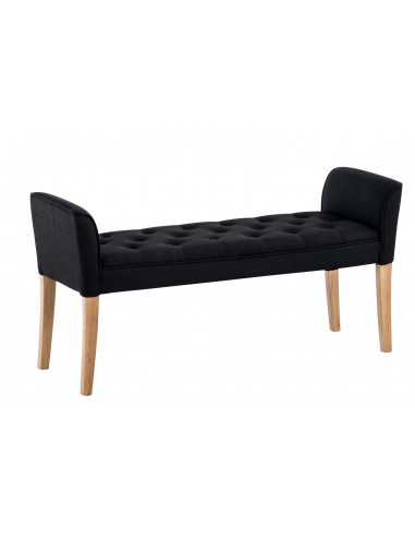 Banc banquette capitonné en tissu noir avec pieds en bois largeur 133cm BAN10010 Le MVP de beaucoup