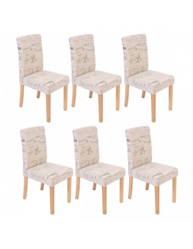 Lot de 6 chaises de salle à manger en tissu crème imprimé pieds clairs CDS04229 à prix réduit toute l'année