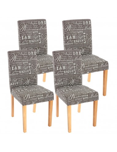 Lot de 4 chaises de salle à manger en tissu imprimé gris pieds clairs CDS04119 en linge