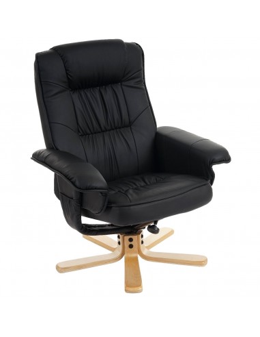 Fauteuil relax en synthétique noir pied en bois siège pivotant FAL04028 la chaussure