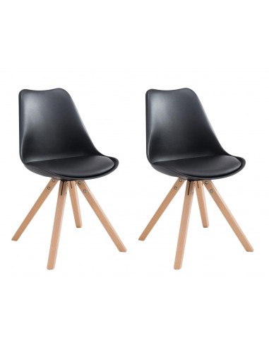 Lot de 2 chaises de salle à manger scandinave synthétique noir pieds bois CDS10020 brillant des détails fins