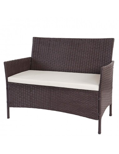 Banc de jardin banquette en polyrotin marron chiné avec coussin crème MDJ04136 store