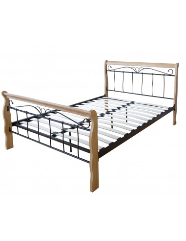 Lit adulte 2 personnes en métal noir et bois brun clair 160 x 200cm avec sommier à lattes LIT06066 pas cher