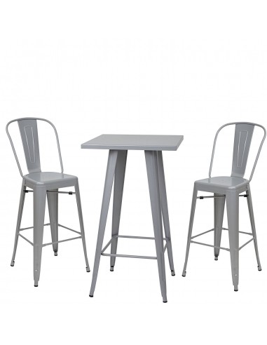 Ensemble table haute avec 2 tabourets de bar en métal gris style industriel TAB04010 acheter en ligne