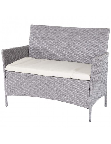 Banc de jardin banquette en polyrotin gris avec coussin crème MDJ04139 outlet