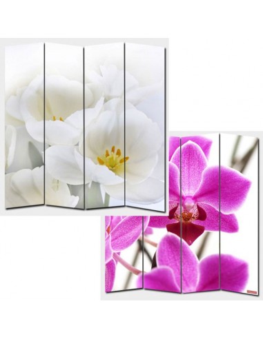 Paravent 4 panneaux pans séparateur de pièce 180x160cm motif orchidee PAR04003 livraison et retour toujours gratuits