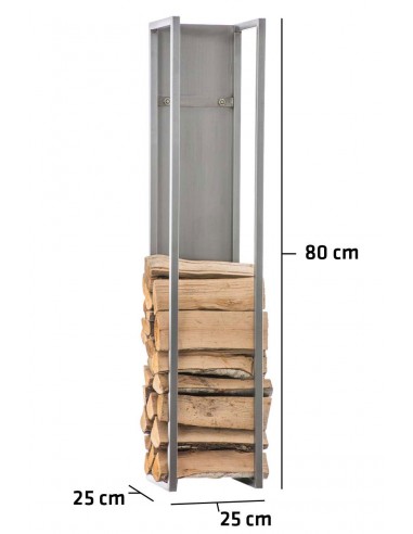 Range-bûches étagère en acier inoxydable bois de cheminée 25x25x80 cm DEC10012 basket pas cher