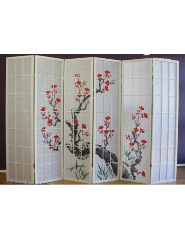 Paravent 6 panneaux japonais en bois blanc 264x175 cm PAR06019 pas cher 