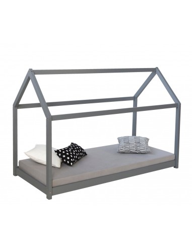 Lit pour enfant en forme de maison en bois gris avec sommier à lattes LIT06170 pas cher chine