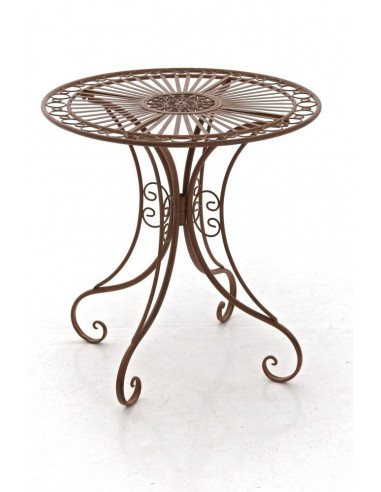 Table de jardin en fer forgé diamètre Ø 70 cm marron vieilli MDJ10051 rembourrage situé sous