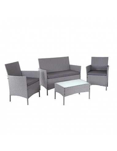 Salon de jardin avec fauteuils banc et table en poly-rotin gris et coussin anthracite MDJ04147 la colonne vertébrale