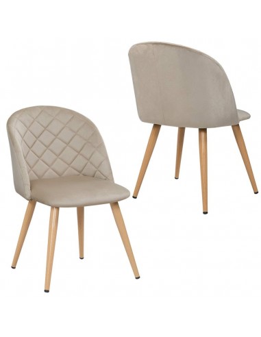 Lot de 2 chaises de salle à manger en tissu velours beige pieds en métal CDS09072 soldes