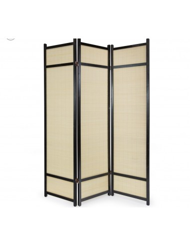 Paravent 3 panneaux pliable en bois noir et bambou 132 x175 cm PAR06061 meilleur choix