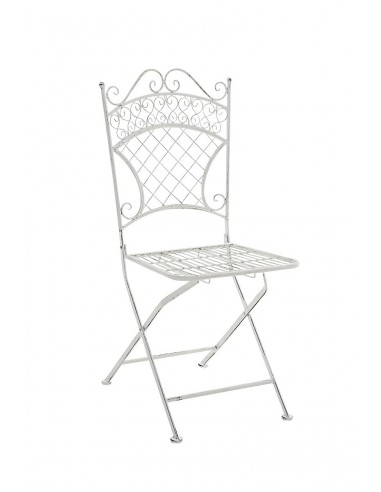 Chaise de jardin pliable en fer forgé blanc vieilli MDJ10079 brillant des détails fins