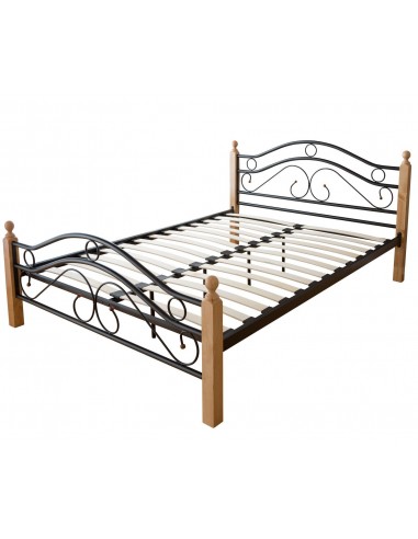 Lit adulte 2 personnes en métal et bois brun clair 180 x 200cm avec sommier à lattes LIT06054 paiement sécurisé