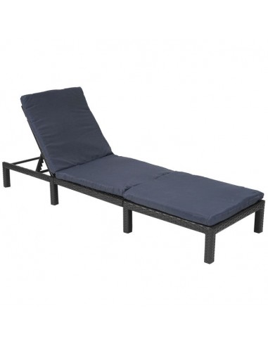 Transat chaise longue de jardin en poly-rotin anthracite coussin gris MDJ04132 shop