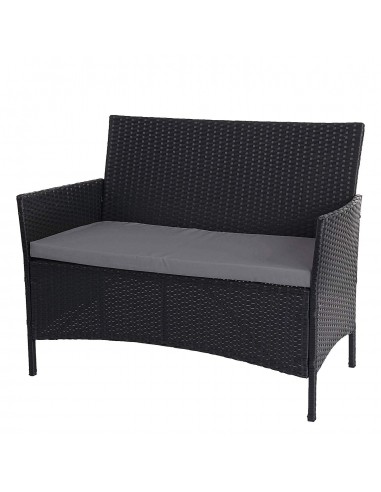 Banc de jardin banquette en polyrotin anthracite chiné avec coussin gris MDJ04133 de l' environnement