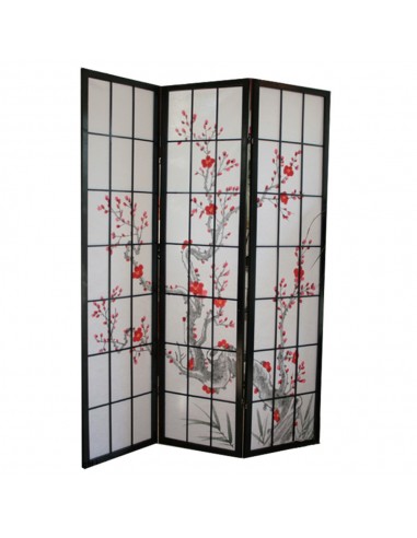 Paravent 3 panneaux japonais en bois noir 132x175cm PAR06013 outlet