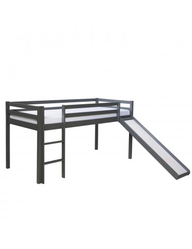 Lit mezzanine pour enfant 90x200cm avec échelle toboggan en bois gris LIT06172 Fin de série