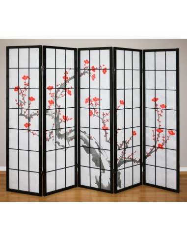 Paravent 5 panneaux japonais en bois noir 220x175cm PAR06015 2 - 3 jours ouvrés.