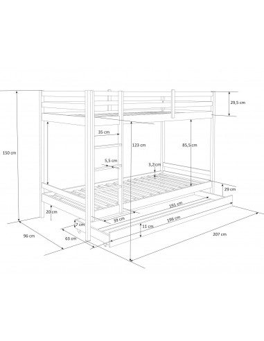 Lit enfant superposé en bois avec sommier à lattes et tiroir 90x200 cm blanc LIT06099 suggérées chez