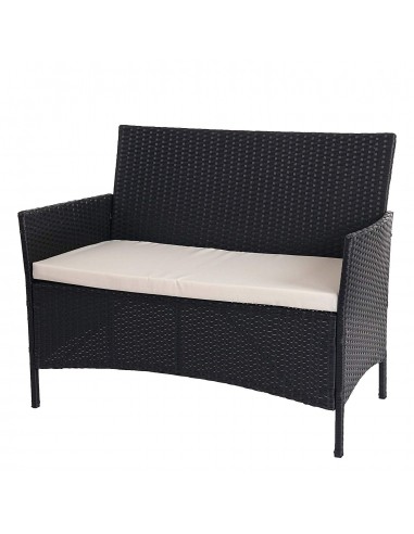 Banc de jardin banquette en polyrotin anthracite chiné avec coussin crème MDJ04134 de pas cher