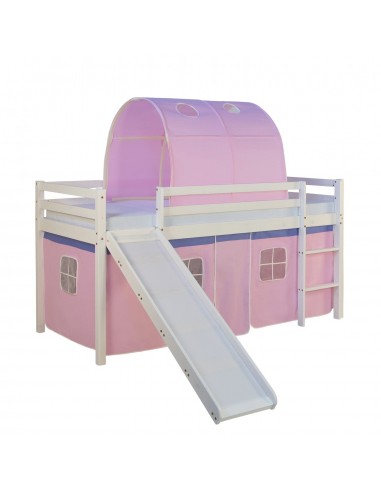 Lit mezzanine pour enfant avec sommier toboggan tunnel rideau modèle rose 90x200 cm LIT06187 Fin de série