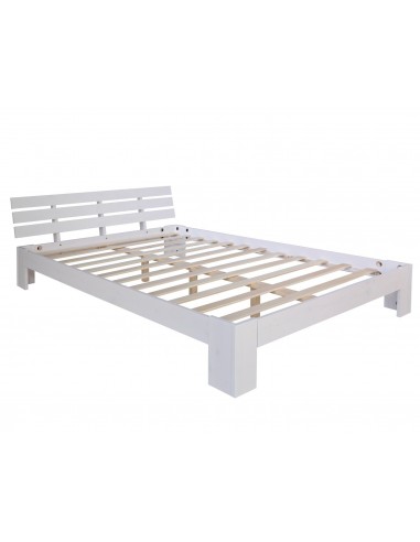 Lit double 2 personnes avec sommier à lattes en bois blanc 160x 200cm LIT06160 50% de réduction en Octobre 2024