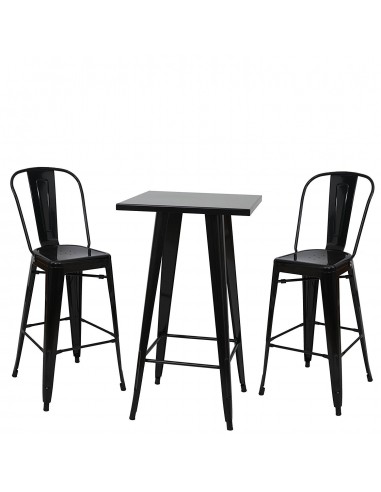 Ensemble table haute avec 2 tabourets de bar en métal noir style industriel TAB04009 en ligne