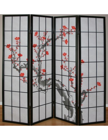 Paravent 4 panneaux japonais en bois noir 176x175cm PAR06014 acheter en ligne