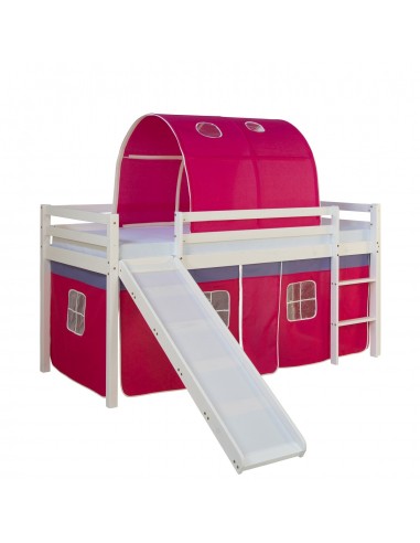 Lit mezzanine pour enfant avec sommier toboggan tunnel rideau modèle rose foncé 90x200 cm LIT06188 pas cher