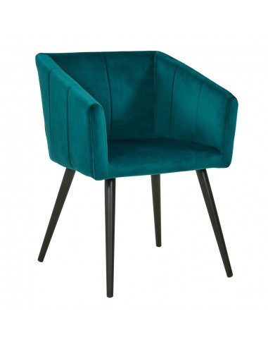 Fauteuil lounge chaise salle à manger en tissu velours bleu pétrole avec pieds en métal noir FAL09050 de votre