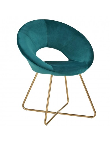 Fauteuil chaise lounge design en velours bleu pétrole pieds en métal FAL09042 de France