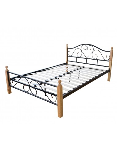 Lit adulte 2 personnes en métal et bois brun clair 160 x 200cm avec sommier à lattes LIT06048 En savoir plus